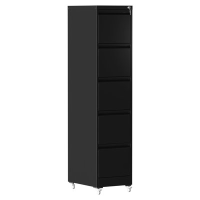 5 Drawer Vertical File Cabinet With Wheels And Lock For Office Home, Spacious Drawers, Bearing Full - Extension Slides, Easy To Clean Black Metal Lock, Ample Storage A4/Letter/Legal Size, Tilt
