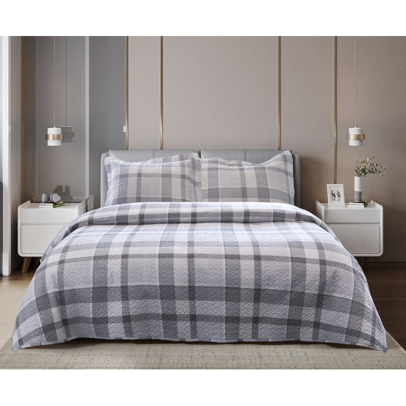 Polyester Standard Plaid Quilt, Twin Quilt + 1 Standard Shams