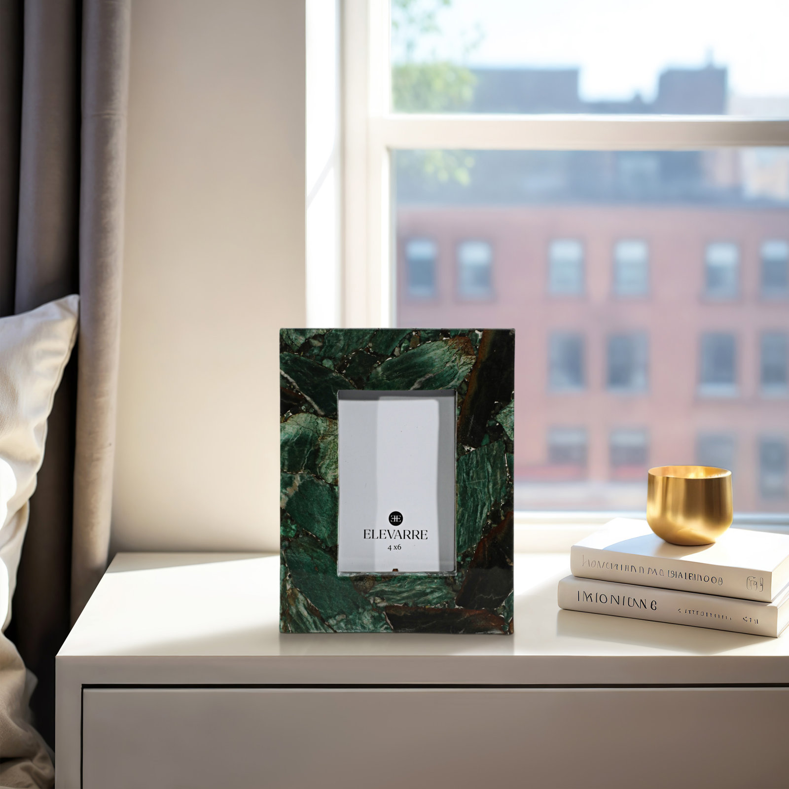 Blaine Light Malachite Photo Frame, 4" x 6", Green