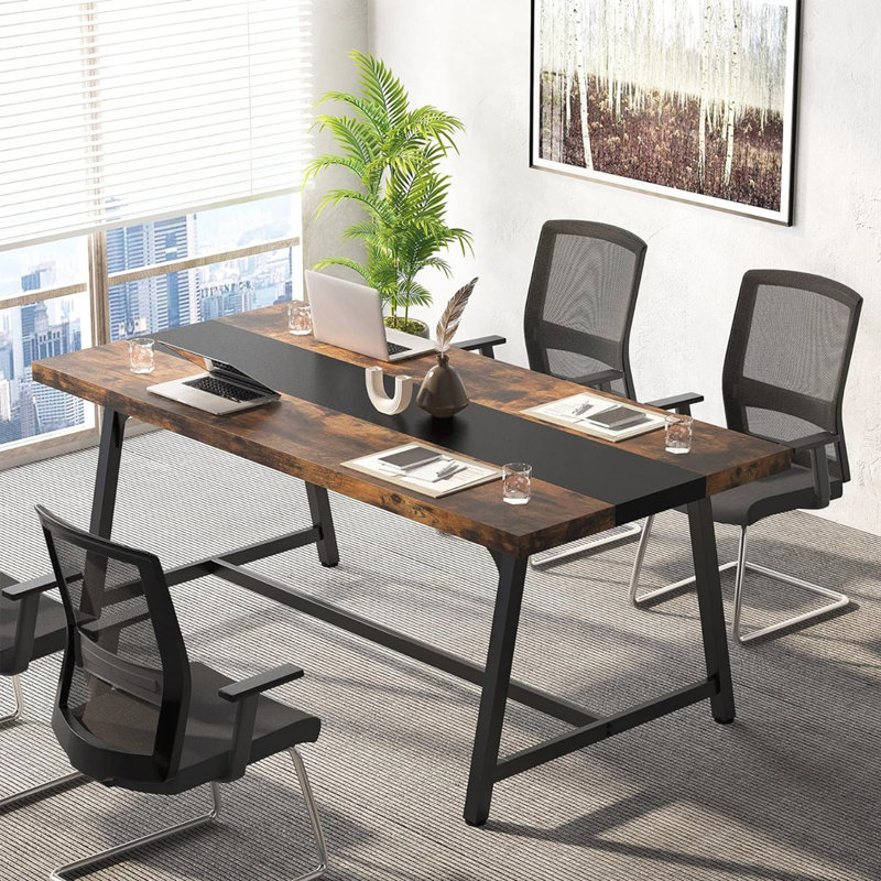 70.87" Office Executive Desk, Brown/Black