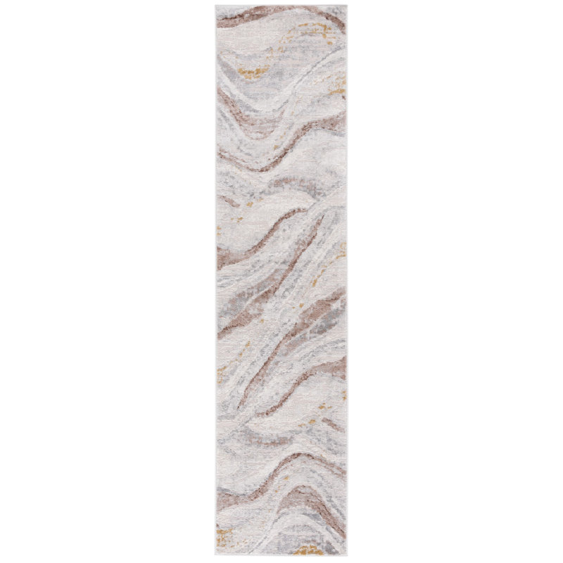 Artisan Abstract Beige and Brown Round Synthetic Rug