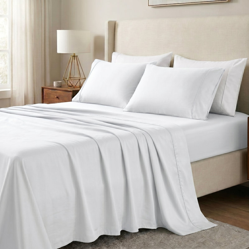 300 Thread Count Certified Egyptian Cotton Stripe Sheet Set, King Sheet Set + 1 Fitted Sheet + 2 Pillowcases, White