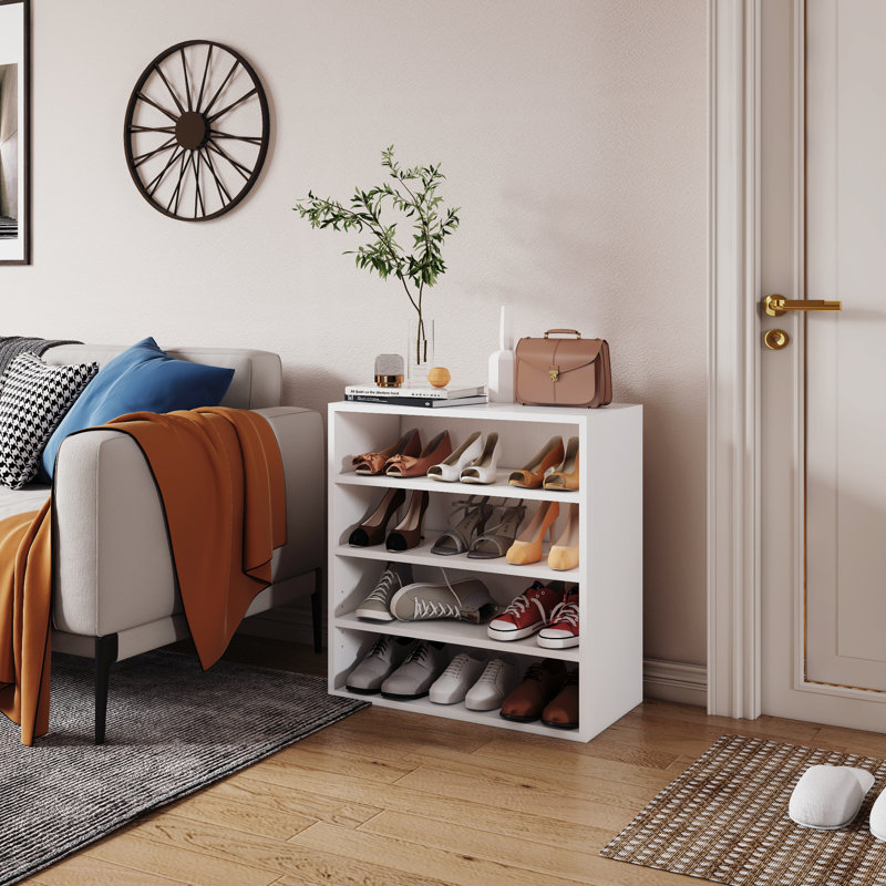 Latitude RunÂ® Shoes Rack, Free Standing Wood Closet Organizer Unit, Ivory White, 25.2" H x 27.6" W x 12" D