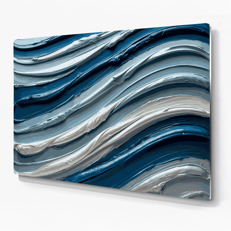 Art mural horizontal rayé gris cobalt en métal bleu clair, H 11 po x l 14 po