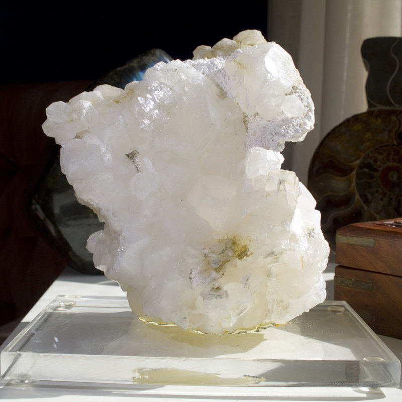 Translucent Apophyllite on Chalcedony. Acrylic Mounted.