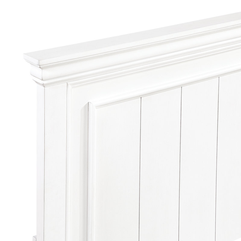 Structure de lit grand format au fini blanc, superbe design à panneaux, tête de lit et meubles de chambre à coucher, sommier requis avec élégance