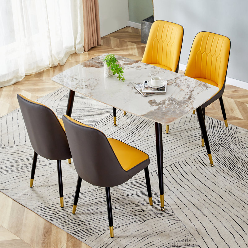 5 piece 50 "Lx 28"W Rectangular Stone Burning Tabletop Set, Brown/Beige, Yellow