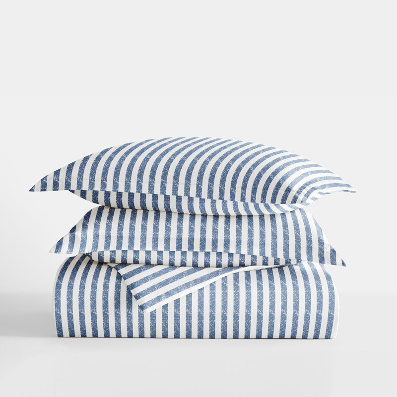 Navy and White Microfiber Striped Full/Queen Duvet Cover Set