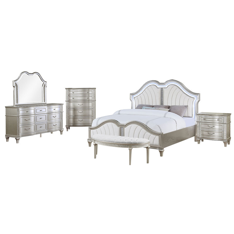 Ensemble de chambre avec grand lit plateforme 5 pièces Katerina, Grand, Cinq pièces : lit, table de chevet, commode, com