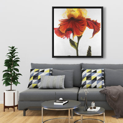 Blossoming Lily Flower Beige Framed Canvas for Home Decor