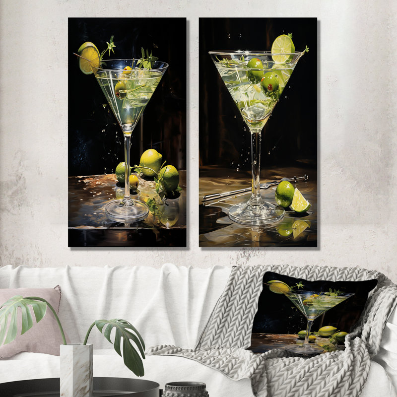 «Dirty Martini Mirage Cocktail», ensemble de 2 reproductions d'art mural, Toile tendue, H 32 po x l 33 po