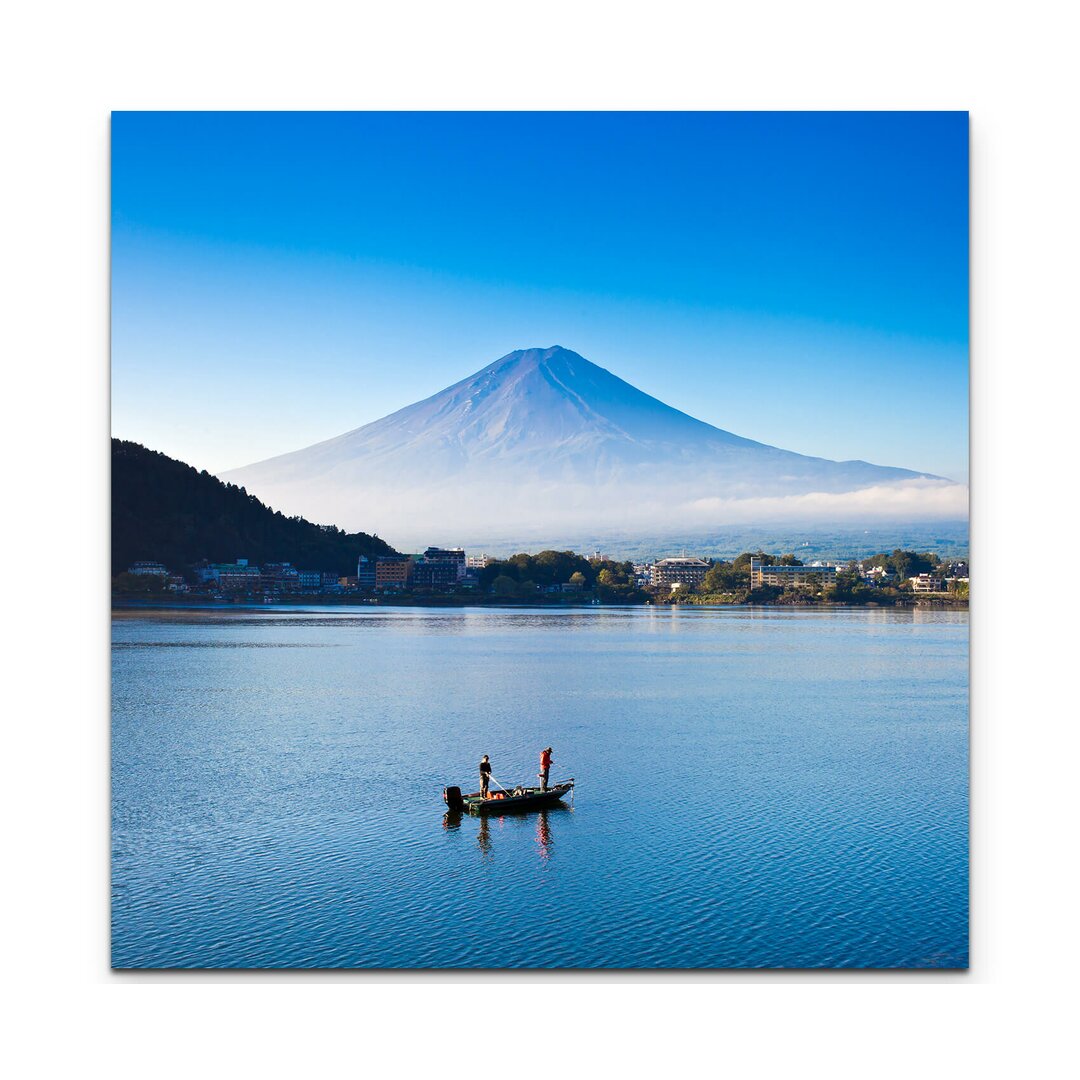 Leinwandbild Fischerboot und Mount Fuji