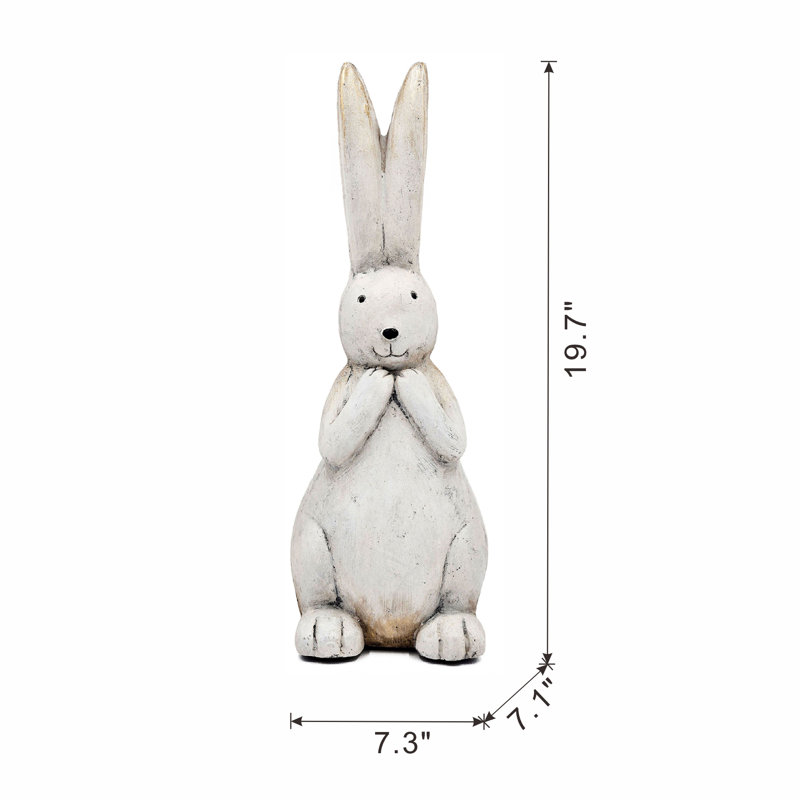 Textured White Magnesium Bunny Rabbit with Subtle Gold Details, 19.7" H x 7.3" W x 7.3" D