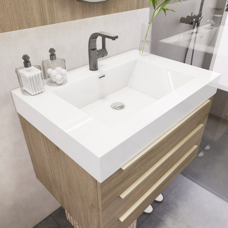 Ensemble de meuble-lavabo mural simple 29,8 po Platte, Chêne clair