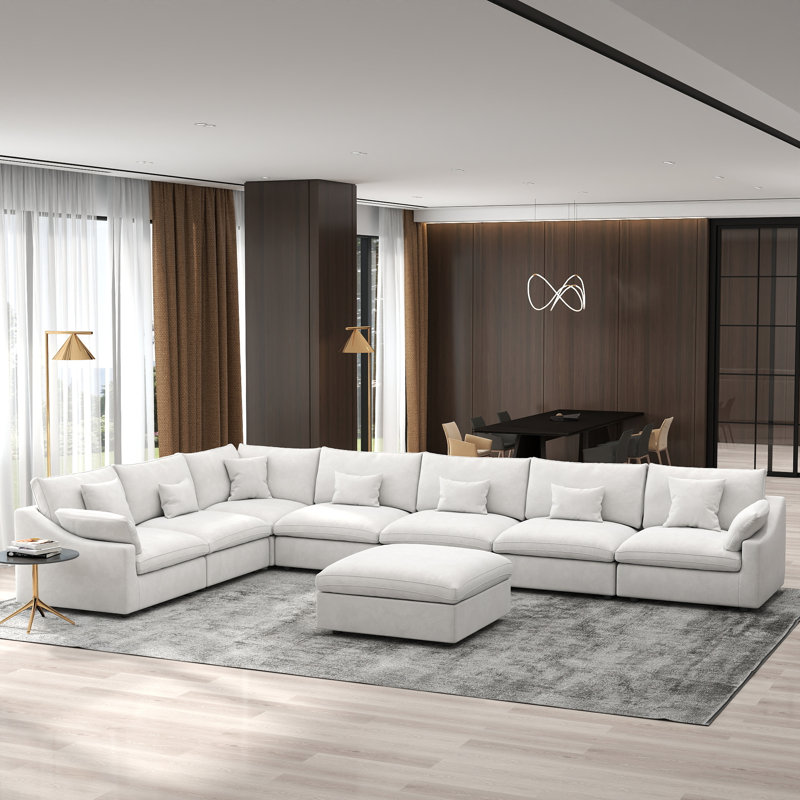 Canapé modulaire en forme de U avec repose-pieds mobile Elowen, Rembourrage en mousse beige