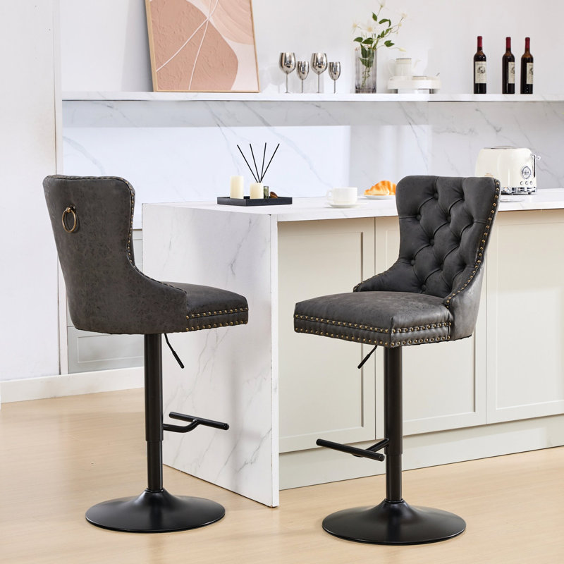 Modern Pu Leather Swivel , Adjustable Seat Height And Comfortable Back (black, 2 Bar Stools, 2, Black