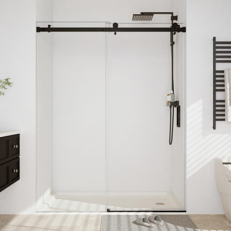 Porte de douche coulissante avec panneaux de verre trempé 6 / 8mm et rail carré en acier inoxydable, Noir