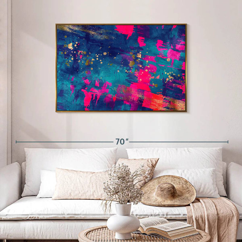 Bleu, magenta, fausley, Cadre flottant doré, 43 po x 29 po
