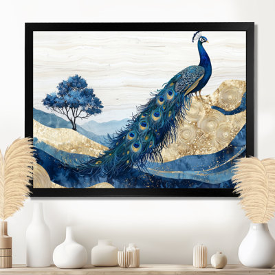 «Hanke Golden Aqua and Agate Peacock Landscape I», art mural paon