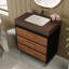 Meuble-lavabo moderne avec lavabo vasque en céramique, meuble-lavabo autoportant avec plateau en pierre frittée