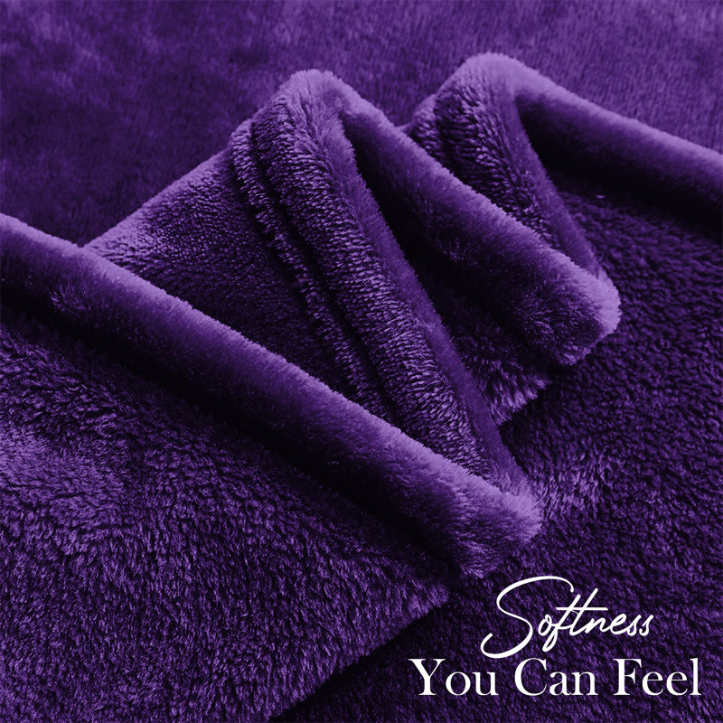 Faux Fur Reversible Fleece Throw Blanket – Soft & Cozy, Purple, Single (3')