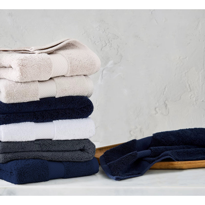 Débarbouillette luxueusement moelleuse 100% coton Delara certifiée GOTS et OEKO-TEX 650 GSM, Insigne bleu
