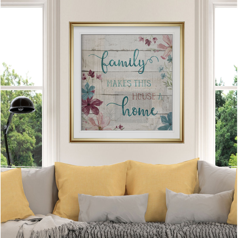 « family home », art textuel, H 16 po x l 16 po x P 2 po, Cadre doré