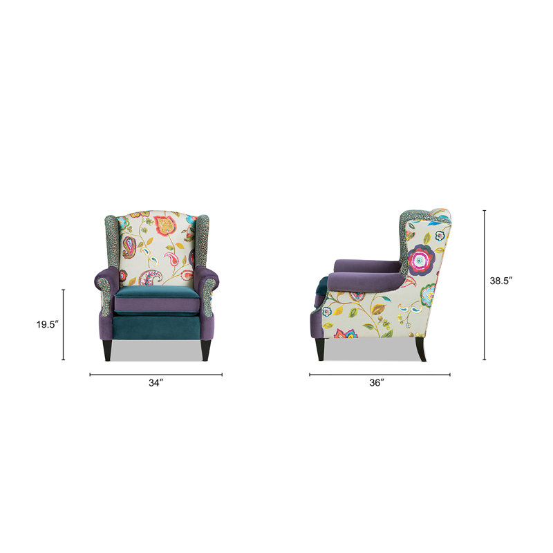 Camborne Upholstered Wingback Chair, Teal Velvet