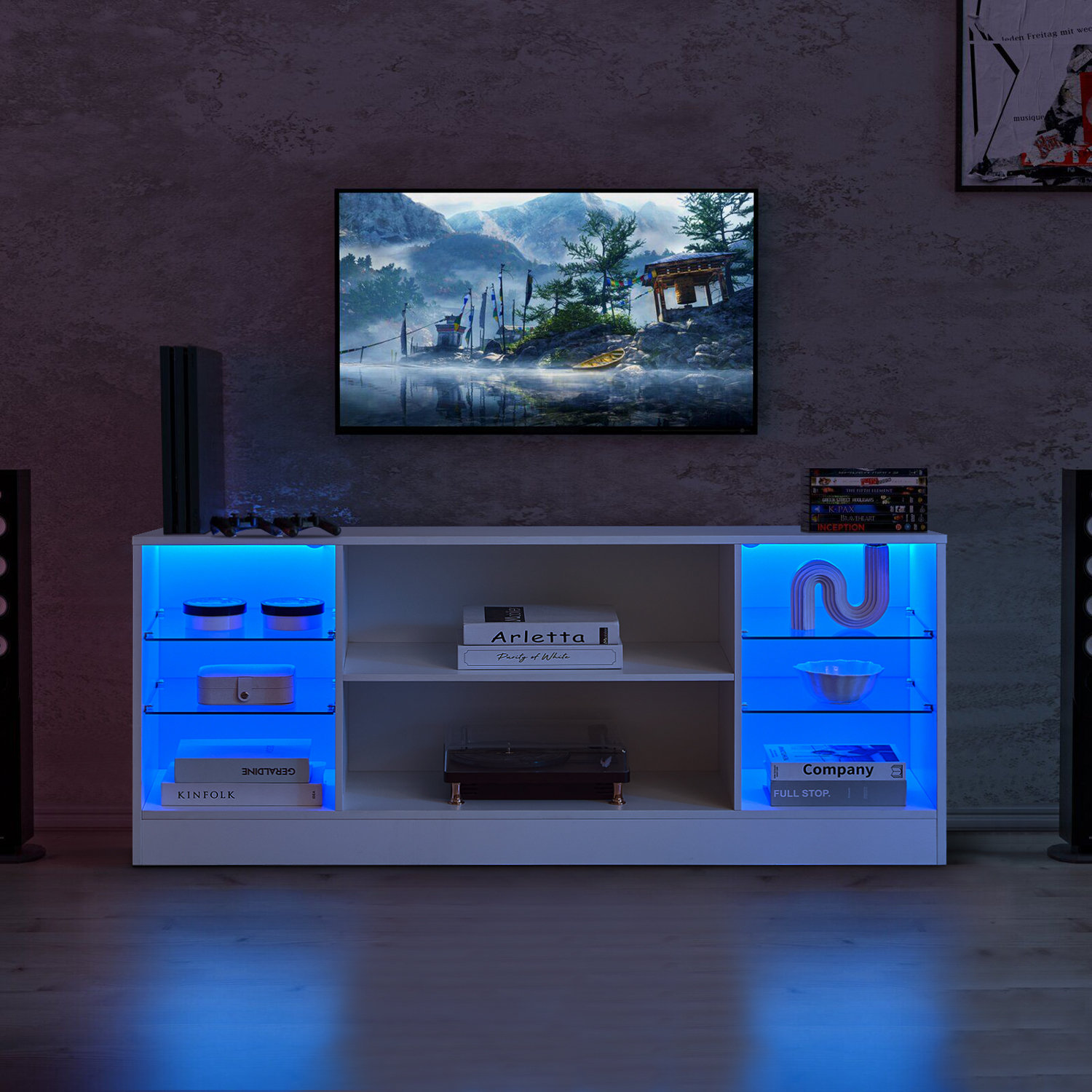 Metro Lane Ashay TV Stand Cabinet, 130X57x34cm TV Unit With LED Lights ...