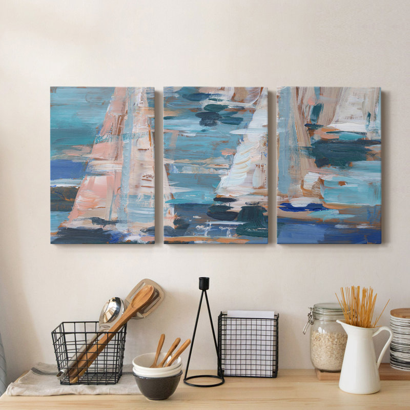 Pop Regatta I - Toile tendue avec châssis de qualité supérieure - Prêt à être accroché, H 48 po x l 96 po x P 1 po