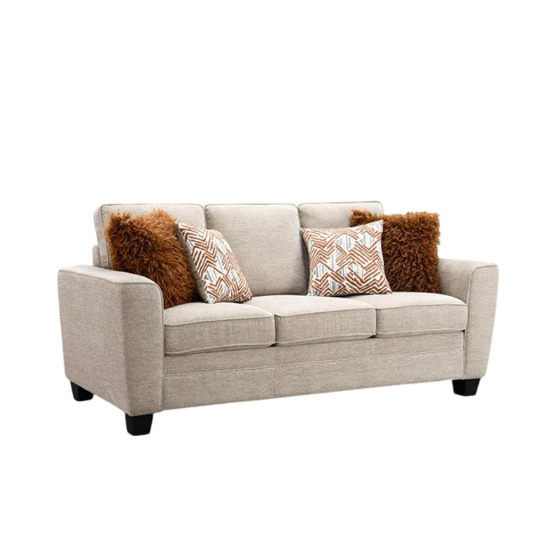 Causeuse Eny avec 3 coussins, chenille brun taupe, pieds noirs, 64 pouces