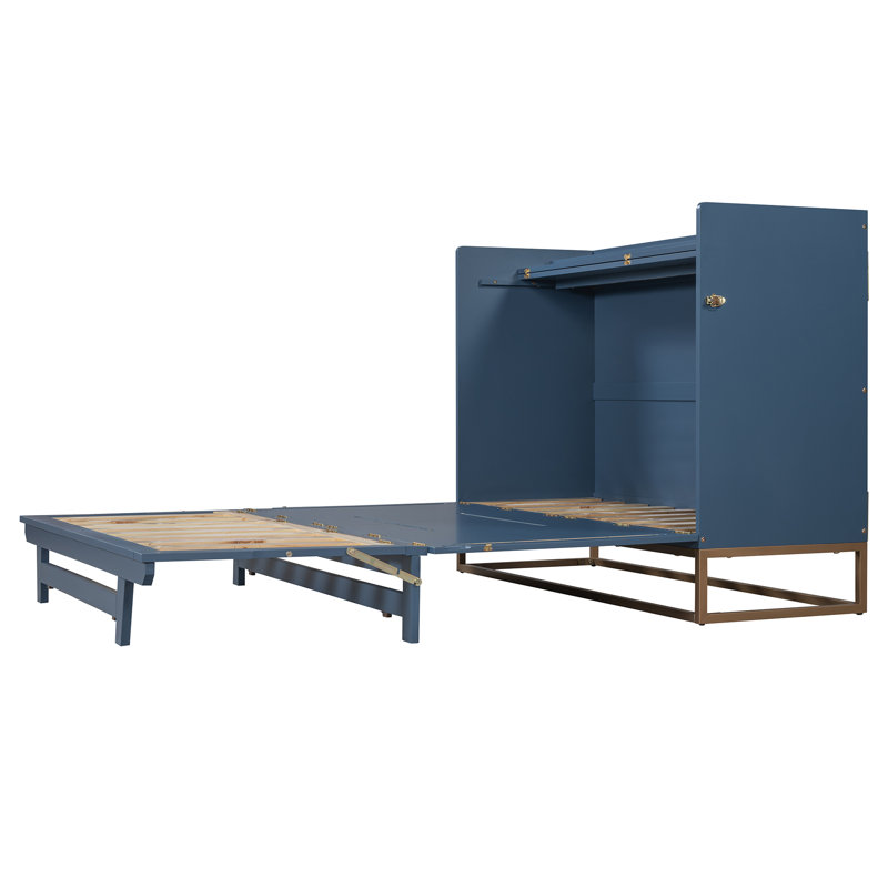 Grand lit escamotable avec pieds en fer, conception moderne, Bleu