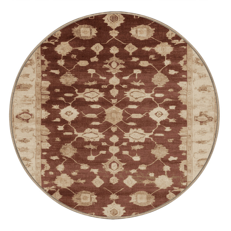 Machine Washable Overdyed Brown Area Rug, Round 6'