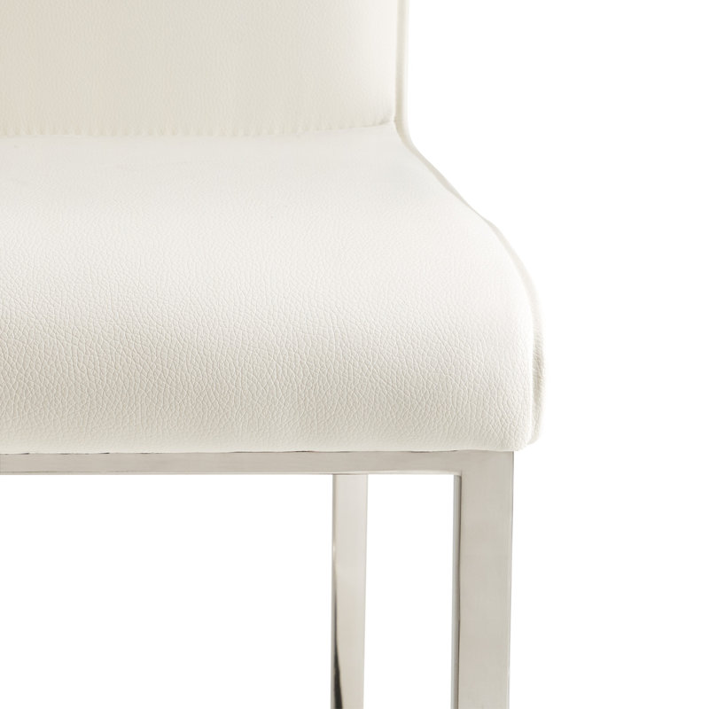 Sleek Chrome 32.5'' Counter Stool with Glossy White Vinyl Upholstery
