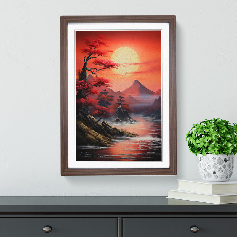 Japanese Sunset Action Painting - Framed Print, Walnut Framed, 64cm H x 46cm W x 2cm D