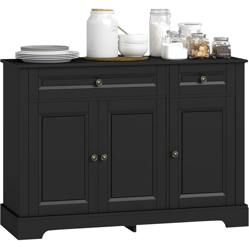 Buffet moderne avec 2 tiroirs et tablettes réglables - noir