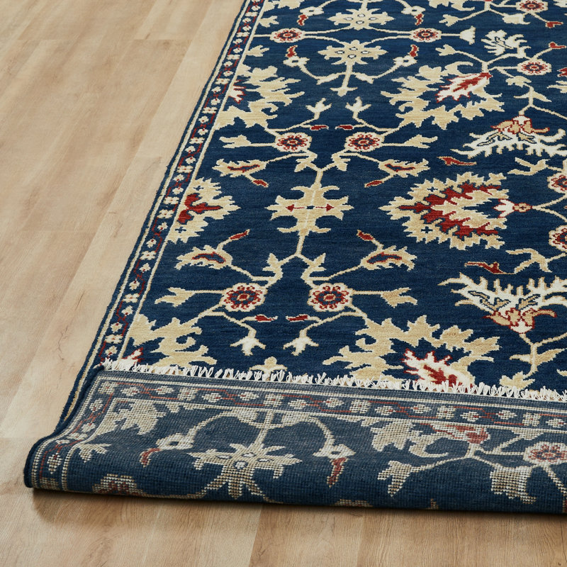 Sovereign Navy Ivory Floral Hand Knotted Wool Area Rug, Rectangle 2' x 3'