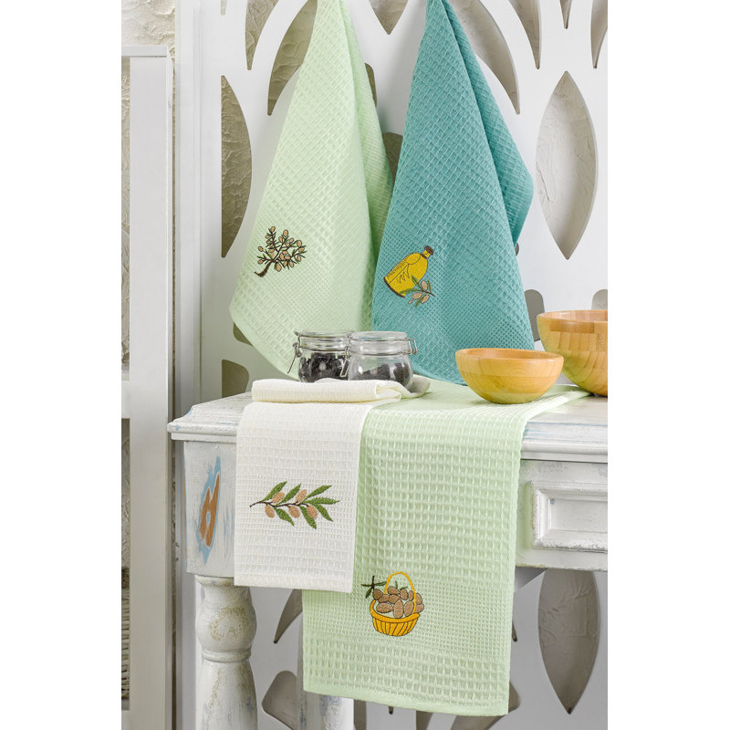 Premium Kitchen Towel Set (6 Pieces), 100% Cotton, 15.7 x 23.6 inches | Embroidered Design, Machine Washable at 86°F, Ironable | Soft, Absorbent, Perfect for Cooking & Dining | Durable & Stylish Home Essential
