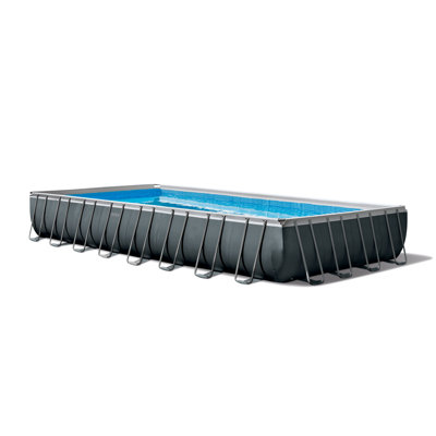 Intex 24Ft X 12Ft Ultra Xtr Rectangular Pool Set WIth Salt Water System, Premium Cleaning Accessory Bundle and Volleyball Set