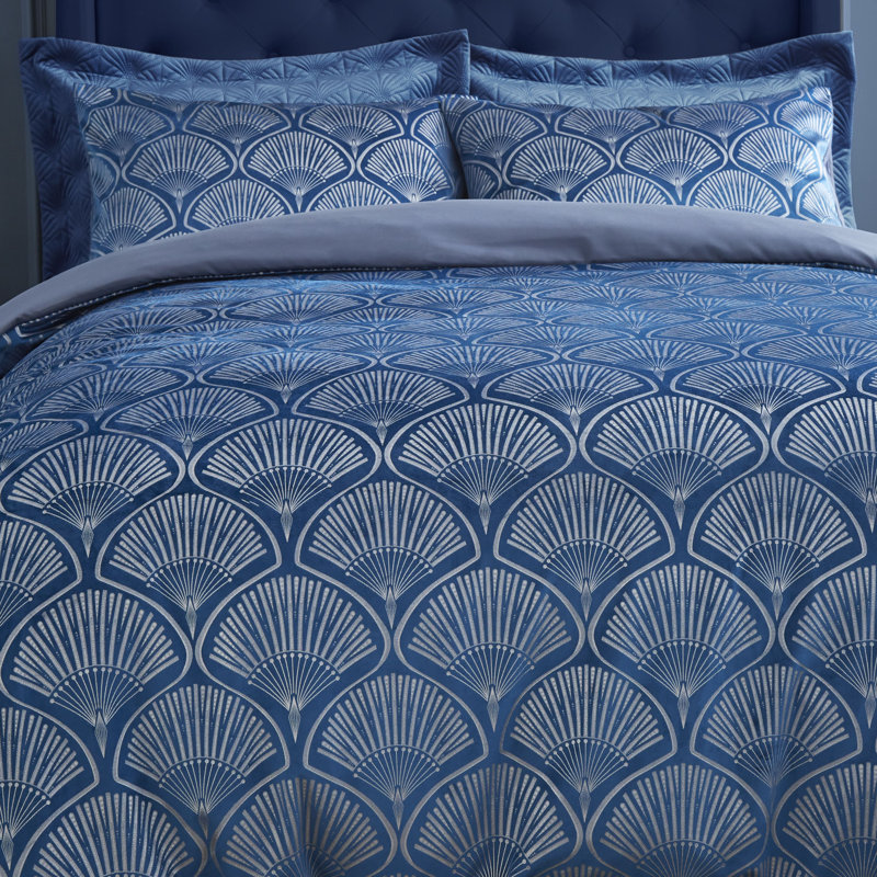 Art Deco Pearl Duvet Cover Set with Pillowcases with Pillowcases, Navy Blue, Kingsize - 2 Standard Pillowcases