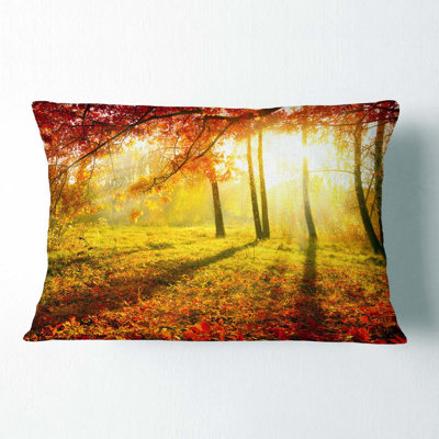 Yellow Red Fall Trees and Leaves - Landscape Printed Throw Pillow