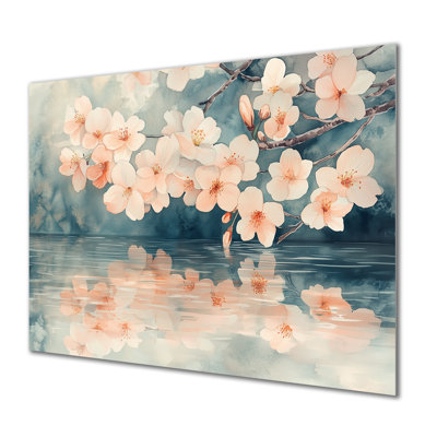 «Cherry Blossom Reflection I - Pink Sakura», impression murale en métal