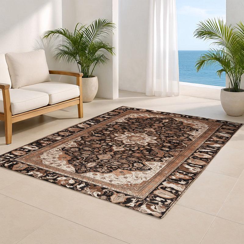 Tapis d'intérieur et d'extérieur brun Persian, Rectangulaire 8 pi x 10 pi