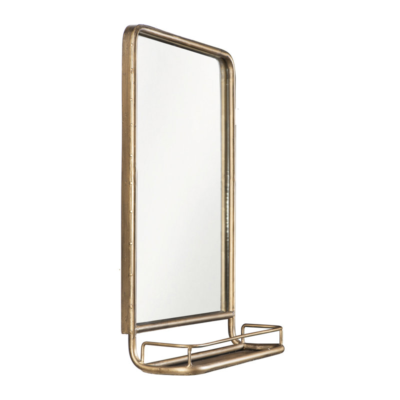 Metal Flat Wall Mirror with Shelves, 69.85cm H x 49.53cm W, Brass/Gold