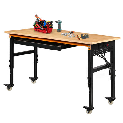 60" Adjustable Height Workbench With Power Outlets & Pegboard