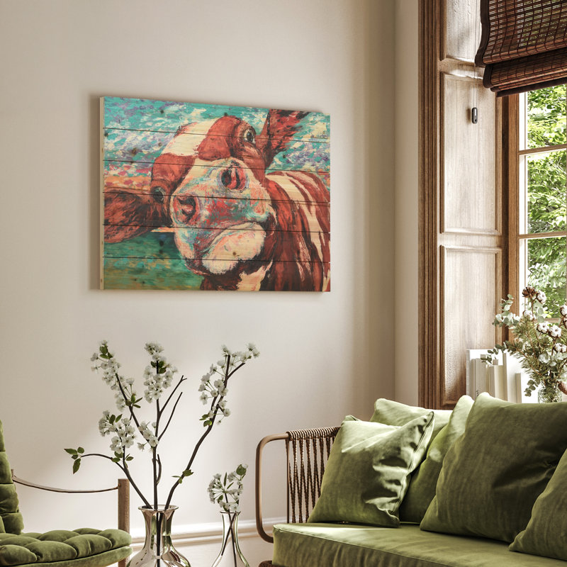 «Curious Cow 1 Arte de Legno, impression numérique» sur bois