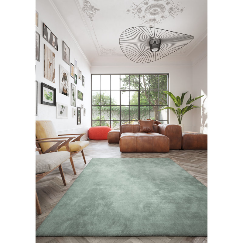 Tiffany Smooth Low Pile Semi-Plain Duck Egg Blue Rug, Rectangle 80 x 150cm