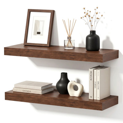Walnut 23.6" Floating Shelves, Wall-Mounted Floating Shelf for Living Room, Bedroom, Bathroom