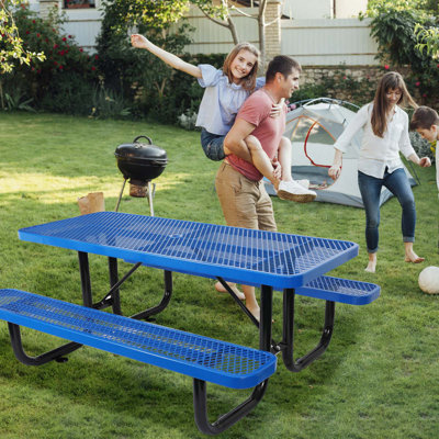 Kayala 6-Person 6 ft. Rectangular Outdoor Steel Picnic Table with Umbrella Pole