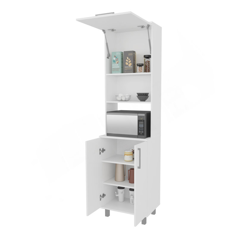 Kayenta Kitchen Pantry With 2 Pneumatic Door, Open Storage, And Bottom Cabinet, White.